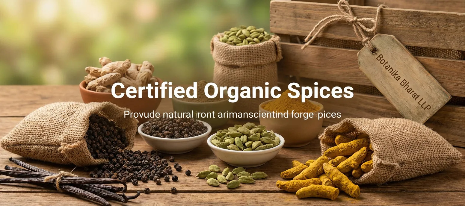 Organic spices export India – certified organic turmeric, black pepper, cinnamon – wholesale buyer – Botanika Bharat LLP