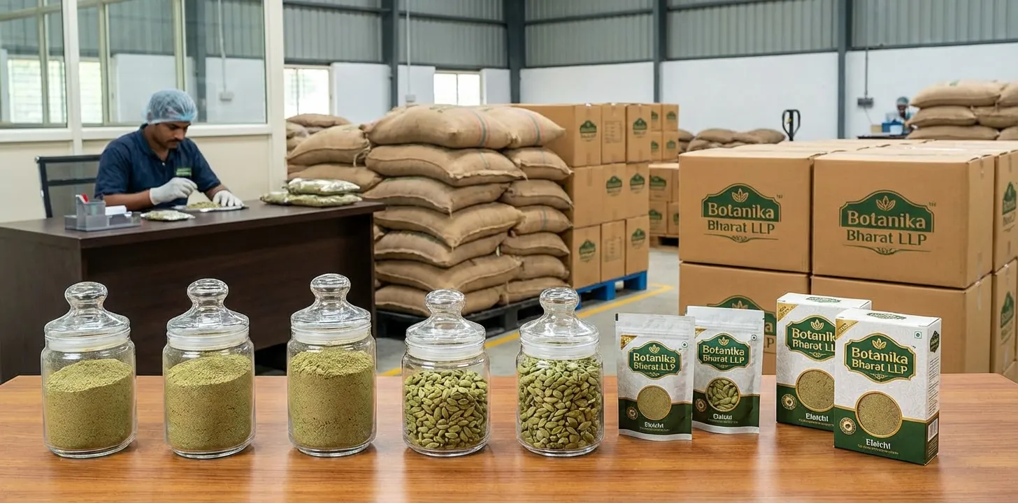 Cardamom powder – Botanika Bharat LLP, Indian cardamom powder exporter, bulk cardamom powder supplier FMCG HORECA tea bakery, Rudrapur Uttarakhand.