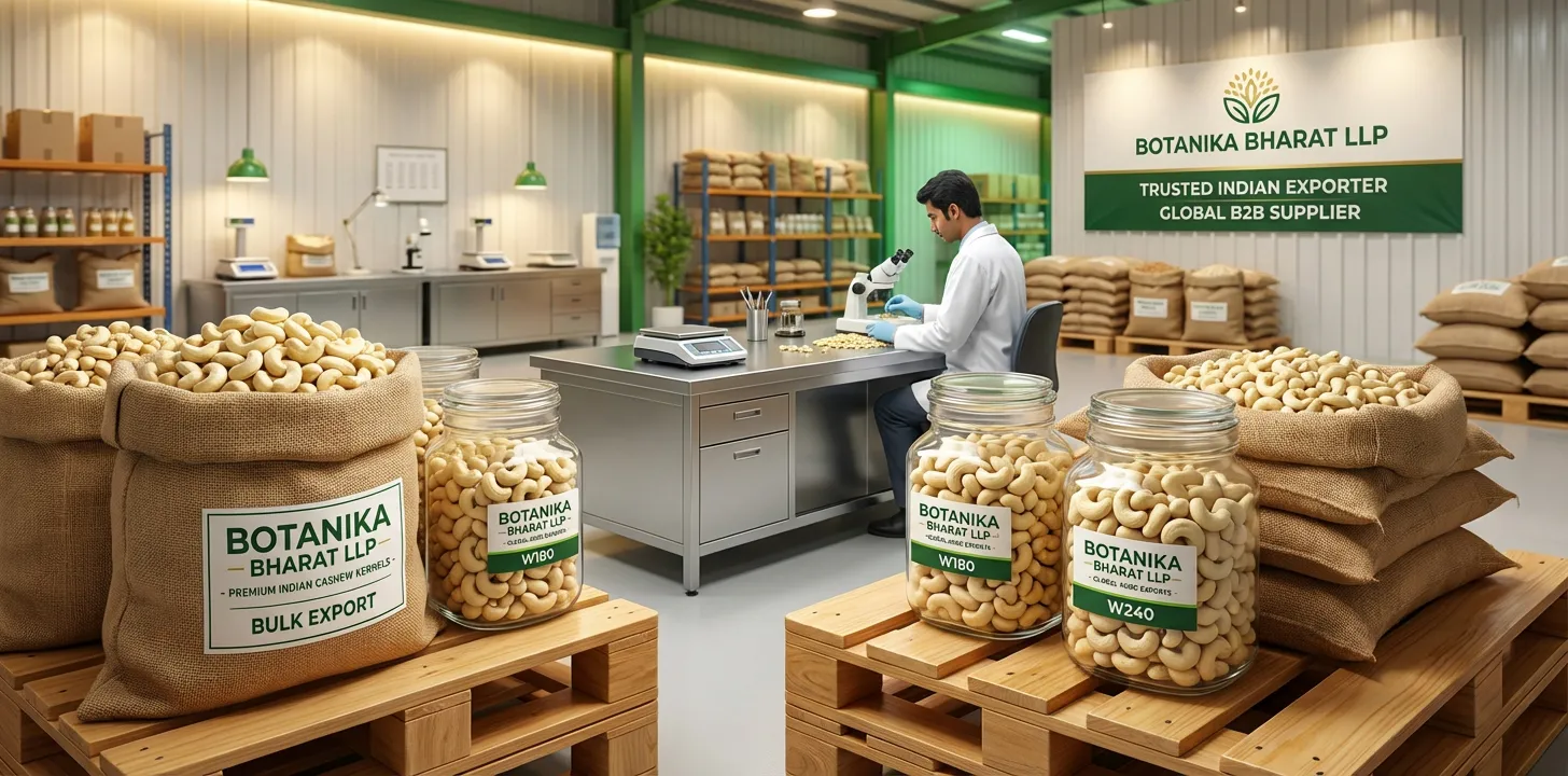 Cashew Kernels – Botanika Bharat LLP, Indian cashew kernels exporter, bulk cashew nuts supplier FMCG HORECA, Rudrapur Uttarakhand.