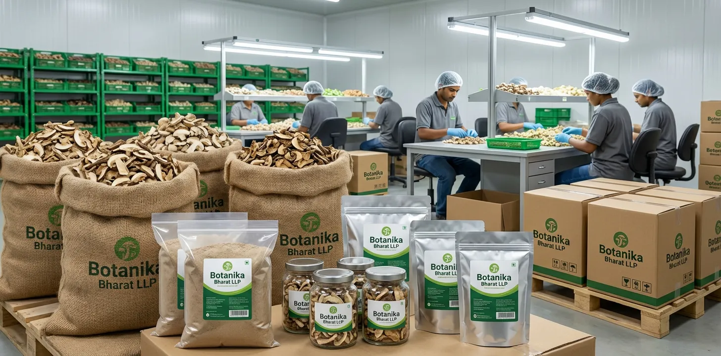 Dehydrated Mushroom – Botanika Bharat LLP, dehydrated mushroom exporter India, dried mushroom bulk supplier, FMCG HORECA RTE soups, Rudrapur Uttarakhand.