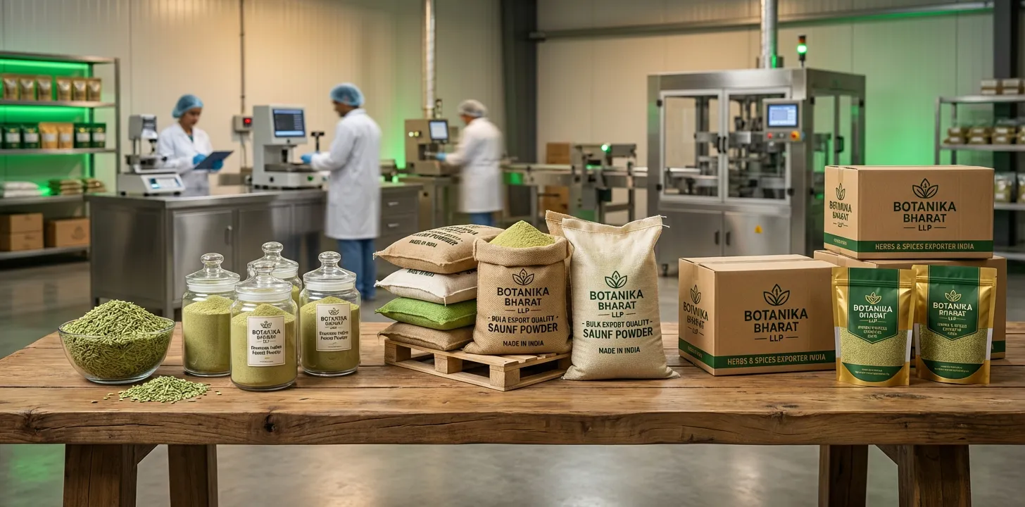 Fennel Powder – Botanika Bharat LLP, Indian fennel powder exporter, bulk fennel powder supplier FMCG HORECA bakery curry mouth freshener, Rudrapur Uttarakhand.