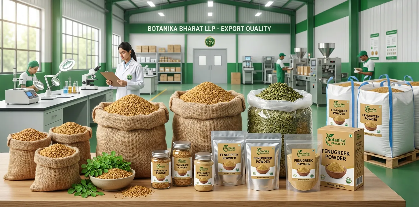 Fenugreek Powder – Botanika Bharat LLP, Indian fenugreek powder exporter, bulk fenugreek powder supplier FMCG HORECA, Rudrapur Uttarakhand.