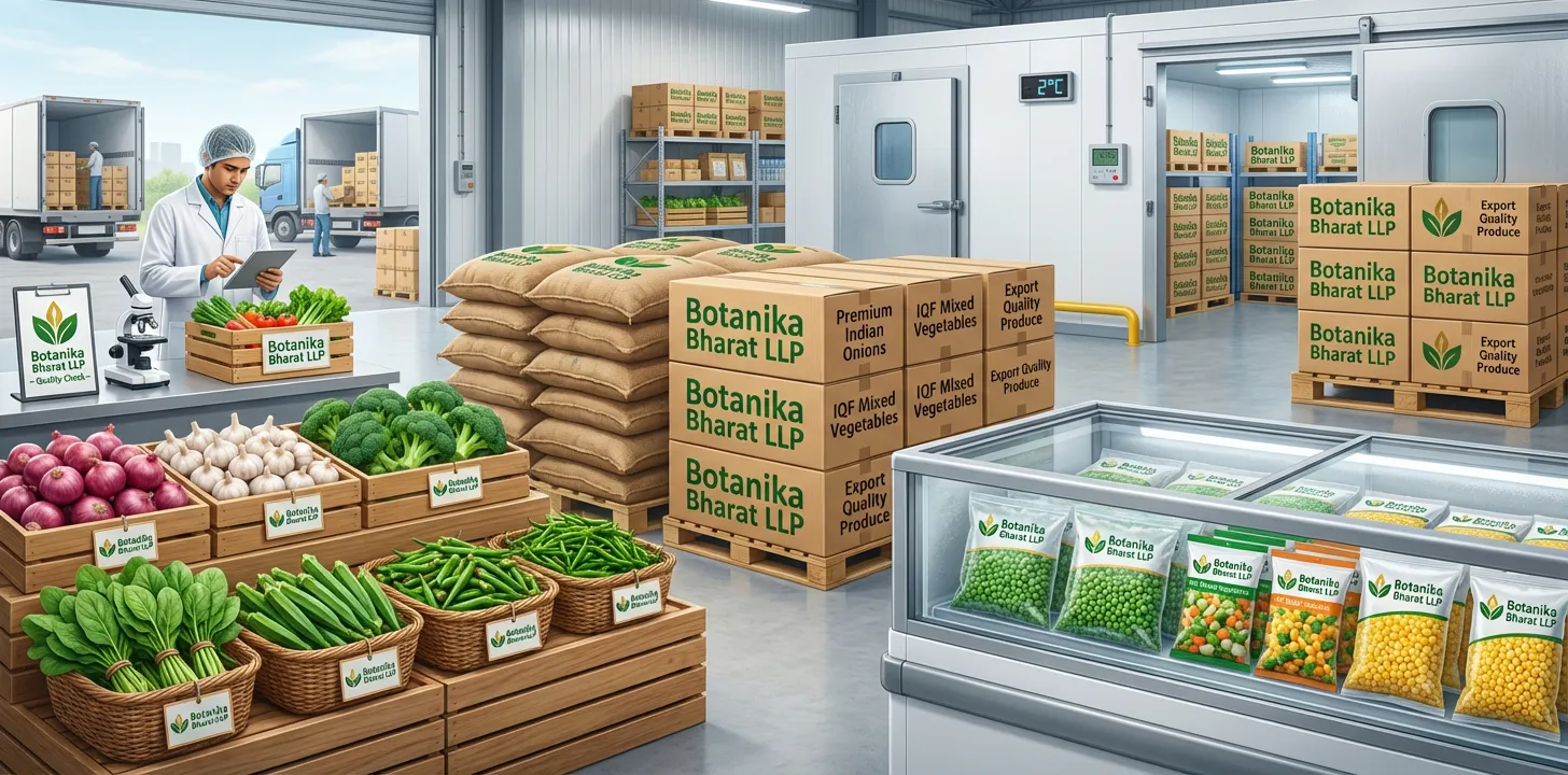 Fresh & Frozen Produce – Botanika Bharat LLP, Indian fresh & frozen produce exporter, fresh vegetables frozen vegetables bulk supplier, FMCG HORECA, Rudrapur Uttarakhand.