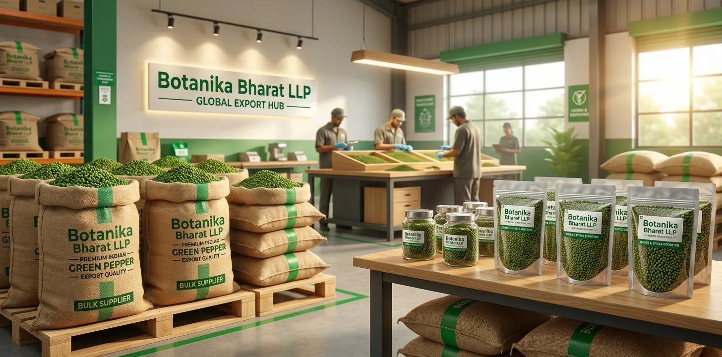 Green Pepper – Botanika Bharat LLP, Indian green pepper exporter, green pepper supplier FMCG HORECA, Rudrapur Uttarakhand.
