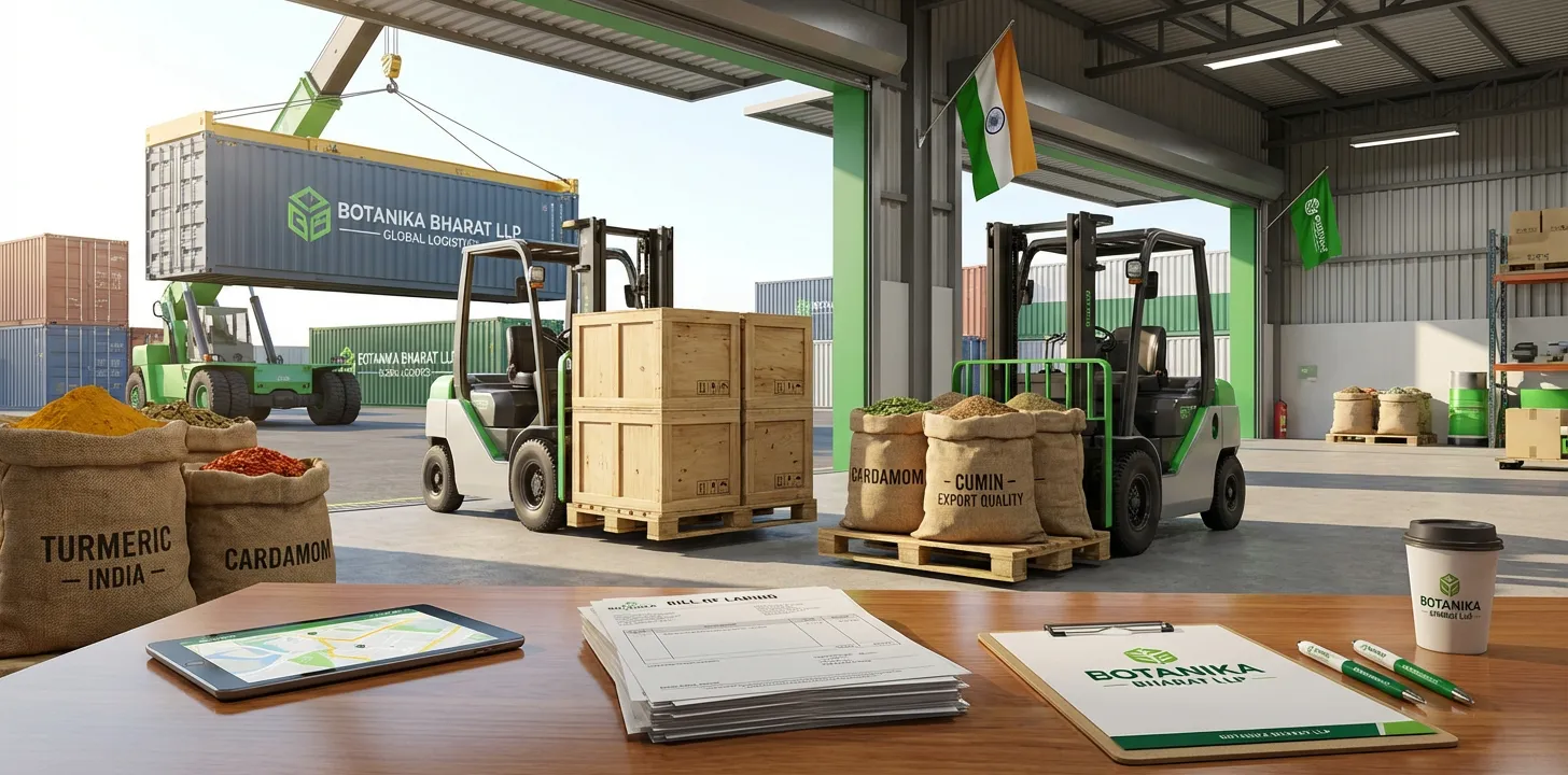 Logistics & Shipping – Botanika Bharat LLP, third-party logistics and freight forwarder for spices and agro commodities, Indian spice exporter, Rudrapur Uttarakhand.