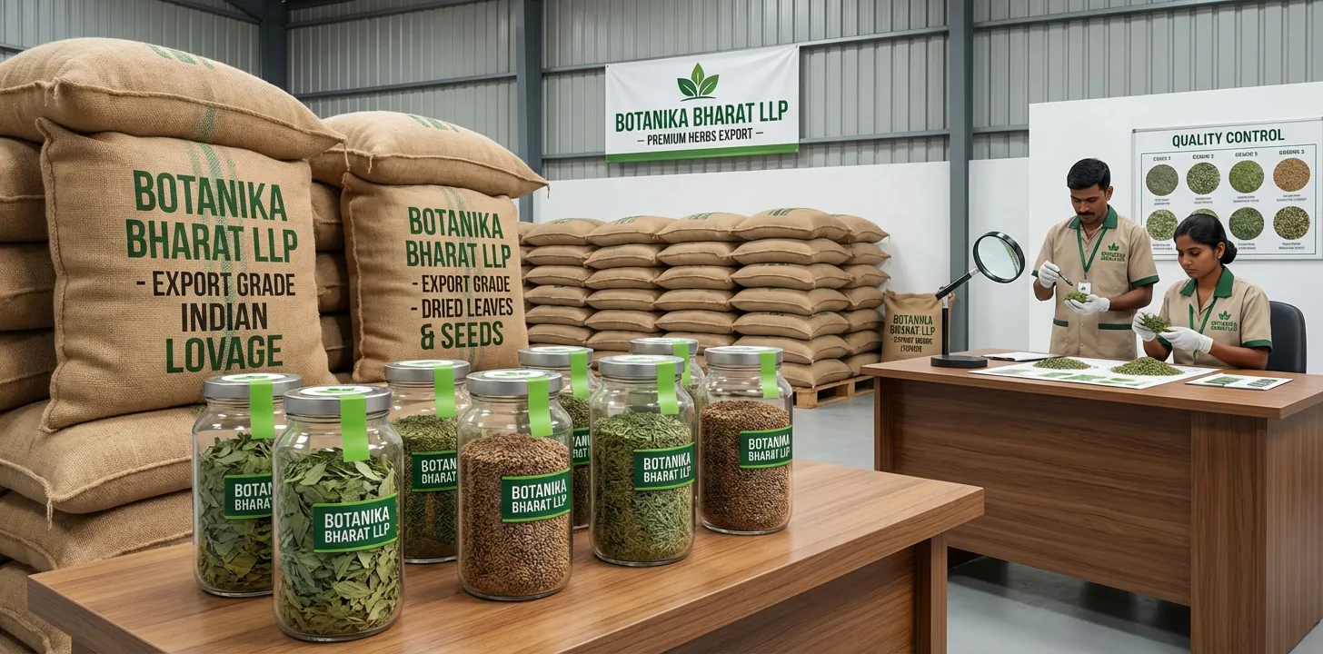 Lovage – Botanika Bharat LLP, Indian lovage exporter, dried lovage leaves and seeds, bulk lovage supplier, Levisticum officinale, Rudrapur Uttarakhand.