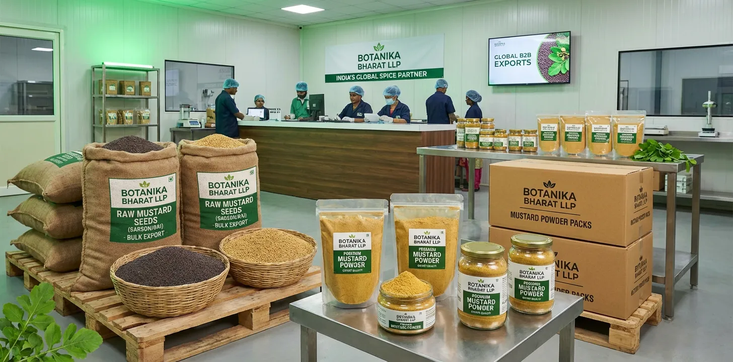 Mustard Powder – Botanika Bharat LLP, Indian mustard powder exporter, bulk mustard powder supplier FMCG HORECA, Rudrapur Uttarakhand.