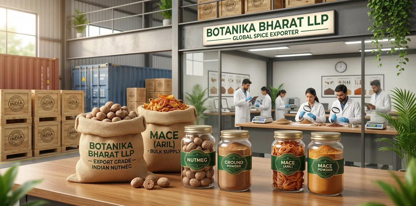 Nutmeg – Botanika Bharat LLP, nutmeg exporter from India, whole nutmeg, nutmeg powder, mace, Rudrapur Uttarakhand.