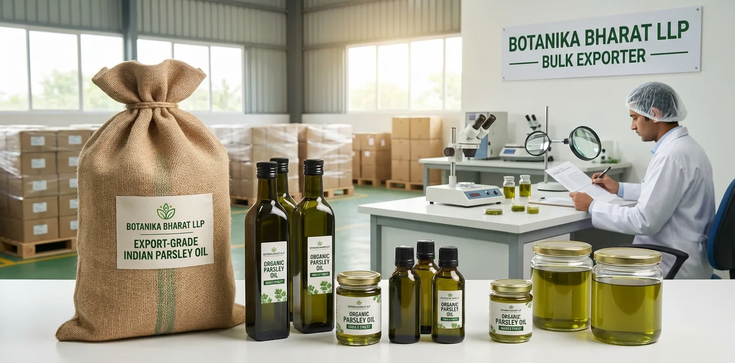 Parsley oil – Botanika Bharat LLP, Indian parsley oil exporter, essential oil supplier, Rudrapur Uttarakhand.