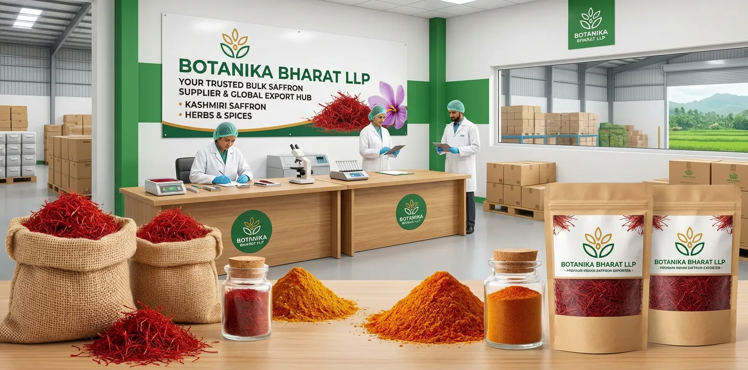 Saffron – Botanika Bharat LLP, Indian saffron exporter, saffron threads, saffron powder, Kashmiri saffron, Crocus sativus, Rudrapur Uttarakhand.