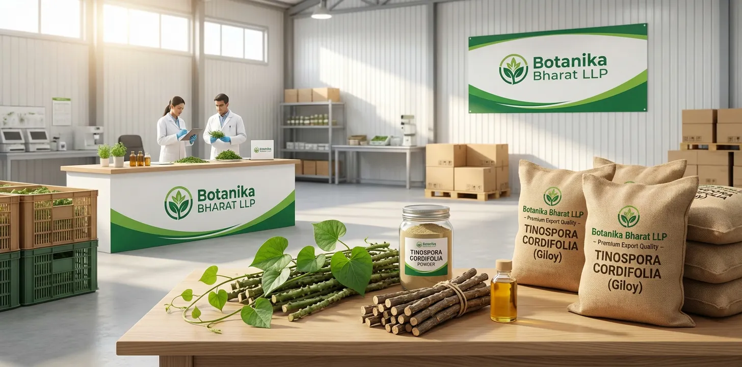 Tinospora cordifolia exporter India – Giloy Guduchi bulk stem, powder, extract – Botanika Bharat LLP