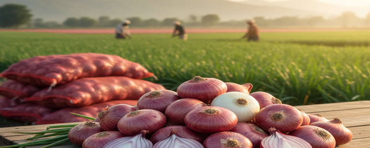Indian red onions for export, graded and packed for bulk shipment